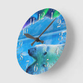 Zwemende Polaire Beer & Aurora Art Clock Ronde Klok (Hoek)