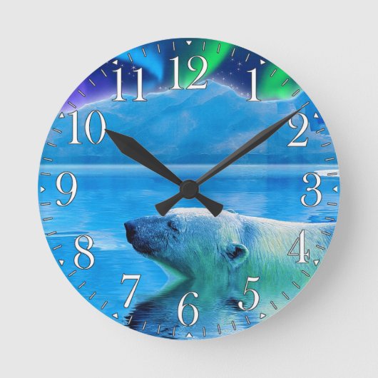 Zwemende Polaire Beer & Aurora Art Clock Ronde Klok (Voorkant)