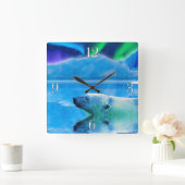 Zwemende Polaire Beer & Aurora Art Clock Vierkante Klok (Huis)