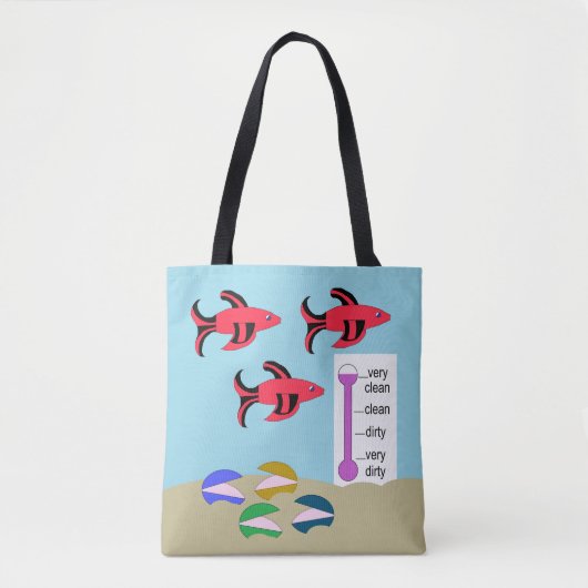Zwemende rode en zwarte vis met lams tote bag (Voorkant)