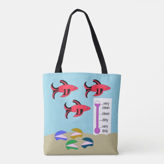 Zwemende rode en zwarte vis met lams tote bag (Achterkant)