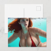 Zwemende Roodzwijn Vrouw in Briefkaart Bikini (Voorkant / Achterkant)