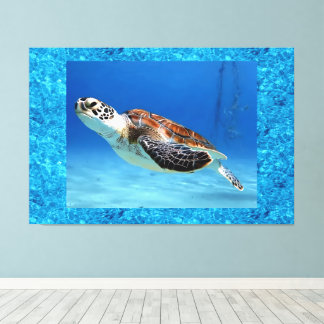 Zwemende Schildpad 152 x 102 cm Canvas op Spanraam Afdruk