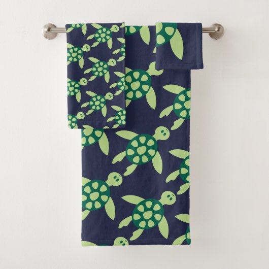 Zwemende schildpadden geïllustreerd Patroon op bla Bad Handdoek (Insitu)