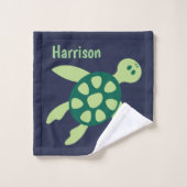 Zwemende schildpadden geïllustreerd Patroon op bla Bad Handdoek (Wasdoekje)