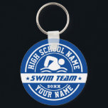 Zwemende Schoolschemerteam personaliseer tekst Sleutelhanger<br><div class="desc">Persoonlijke sportgeschenken en koopwaar voor schoolsportploeg. Alle teksten zijn bewerkbaar voor uw gelegenheid. De achtergrondkleur kan worden veranderd gebruikend het ontwerphulpmiddel. Perfect souvenir voor schooltrainers en afgestudeerde senioren,  die ook fantastische atleten zijn.</div>