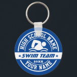 Zwemende Schoolschemerteam personaliseer tekst Sleutelhanger<br><div class="desc">Persoonlijke sportgeschenken en koopwaar voor schoolsportploeg. Alle teksten zijn bewerkbaar voor uw gelegenheid. De achtergrondkleur kan worden veranderd gebruikend het ontwerphulpmiddel. Perfect souvenir voor schooltrainers en afgestudeerde senioren,  die ook fantastische atleten zijn.</div>