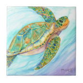 Zwemende Zeeen schildpad Tegeltje (Voorkant)