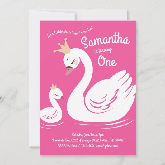 Zwemennen klinken 1e verjaardag roze meisjes kaart (Voorkant)