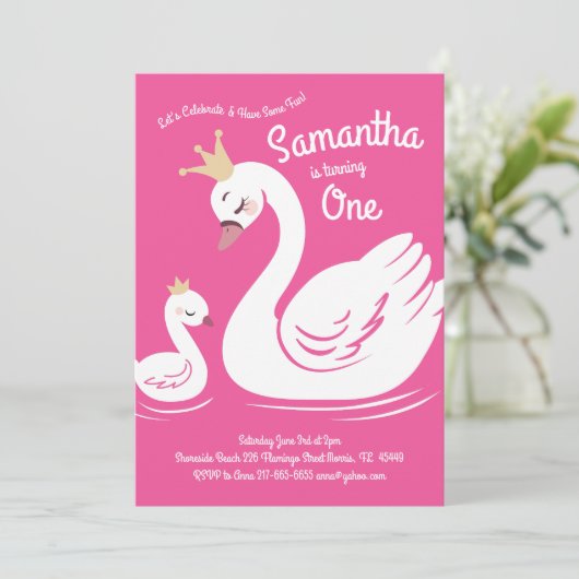 Zwemennen klinken 1e verjaardag roze meisjes kaart (Staand voorkant)