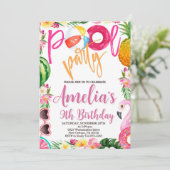 Zwemfeest, zwembadfeest, verjaardag, elke leeftijd kaart (Staand voorkant)