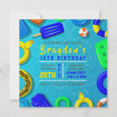 ZWEMFLOATS VOOR JONGENS Verjaardagsfeest Uitnodigi Kaart (Voorkant)