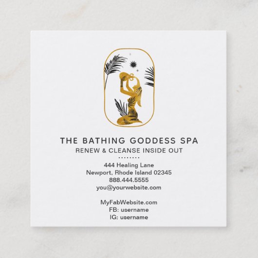 *~* Zwemgodin met palmbladeren Waterloop Vierkante Visitekaartje (Achterkant)