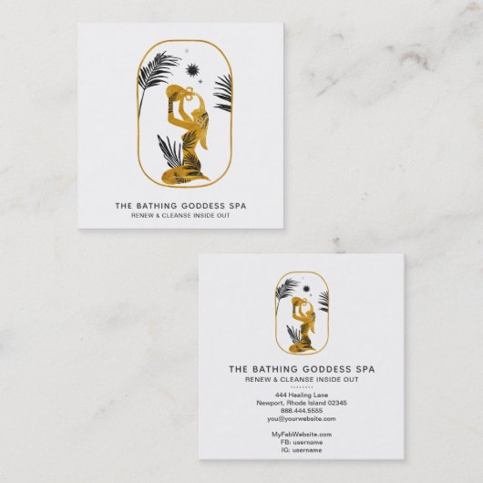 *~* Zwemgodin met palmbladeren Waterloop Vierkante Visitekaartje (Voorkant / Achterkant)
