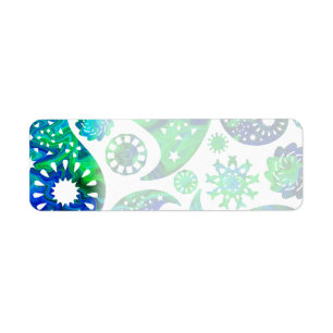 Zwemig Patroon Paisley in Groen en Blauw. Etiket