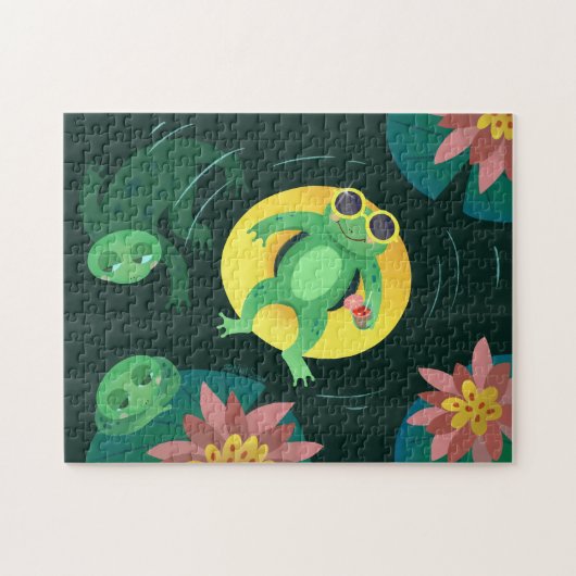 Zwemkikker gele zonnebril legpuzzel (Horizontaal)