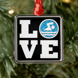 Zwemliefde Zwemmen Diving Coach Zwemmer Kerstmis Metalen Ornament