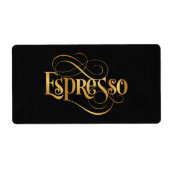 Zwemloos Script Calligraphy Espresso Gold op Black Etiket (Voorkant)