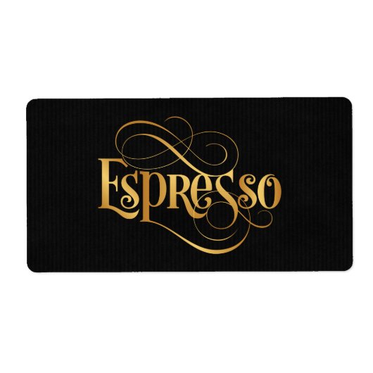 Zwemloos Script Calligraphy Espresso Gold op Black Etiket (Voorkant)