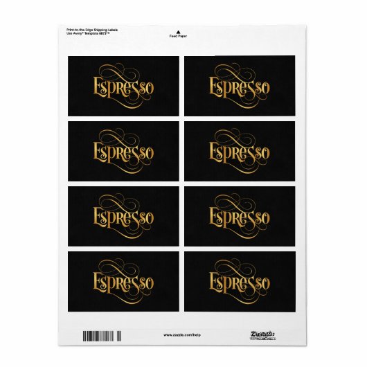 Zwemloos Script Calligraphy Espresso Gold op Black Etiket (Full Sheet)