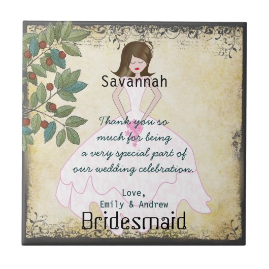 Zwemmelige Bridesmaid Dank je dat Tile Gown met bo Tegeltje (Voorkant)