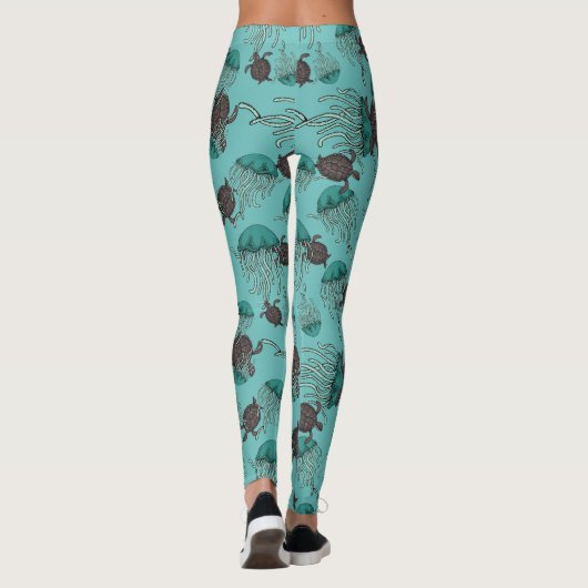 Zwemmelkwallen en Zee schildpadden Leggings (Achterkant)
