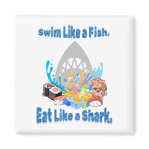 Zwemmen als een vis, eten als een haai. Grappig zw