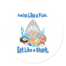 Zwemmen als een vis, eten als een haai. grappig zw