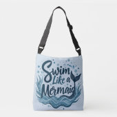 Zwemmen als een zeemeermin Whimsical Ocean Quote A Crossbody Tas (Voorkant)
