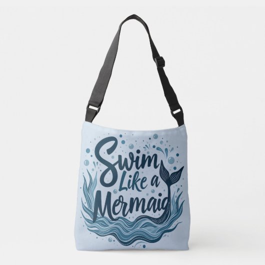 Zwemmen als een zeemeermin Whimsical Ocean Quote A Crossbody Tas (Voorkant)