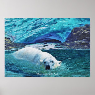 Zwemmen Beer en gletsjer Wildlife Art Poster