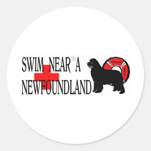 Zwemmen bij een Newfoundland Ronde Sticker (Voorkant)
