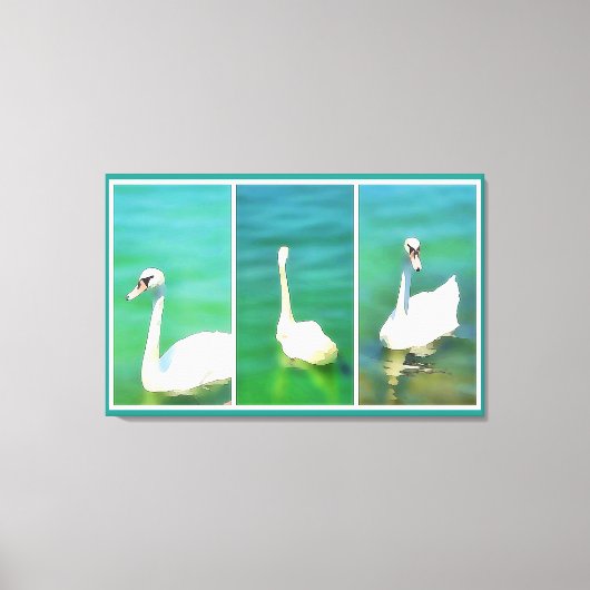 Zwemmen bij het Balatonmeer - triptych Canvas Afdruk (Voorkant)