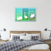 Zwemmen bij het Balatonmeer - triptych Canvas Afdruk (Insitu (Slaapkamer))
