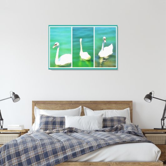 Zwemmen bij het Balatonmeer - triptych Canvas Afdruk (Insitu (Slaapkamer))