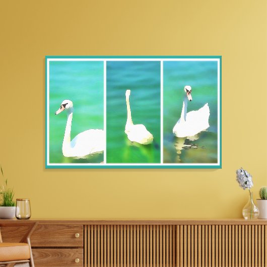 Zwemmen bij het Balatonmeer - triptych Canvas Afdruk (Insitu (Woonkamer))