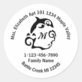 Zwemmen Dolfijn Familie Thuis Adres Klassieke Rond Ronde Sticker