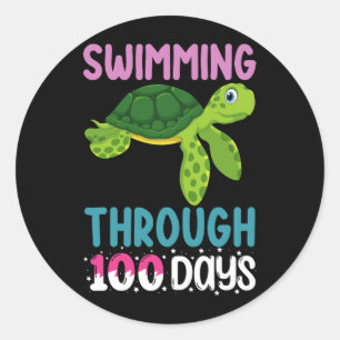 Zwemmen door 100 dagen schoolschildpad ronde sticker