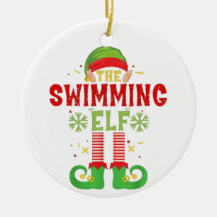 Zwemmen Elf Familie Matching Group Kerstparty Keramisch Ornament