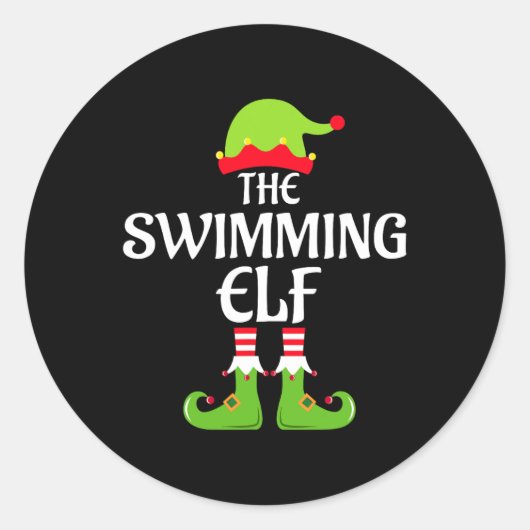 Zwemmen Elf Matching Familie Kerst van de Groep Ronde Sticker (Voorkant)