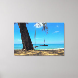 Zwemmen en bomen op de zand canvas afdruk
