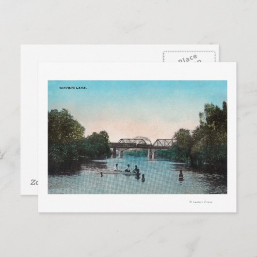 Zwemmen en vangen in het meer van Winters Briefkaart (Voorkant / Achterkant)