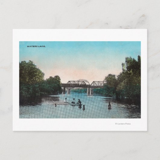 Zwemmen en vangen in het meer van Winters Briefkaart (Voorkant)