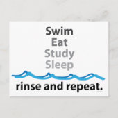 Zwemmen, eten, studeren, slapen ... spoelen en her briefkaart (Voorkant)