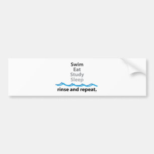 Zwemmen, eten, studeren, slapen ... spoelen en her bumpersticker