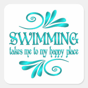 Zwemmen, gelukkige plek vierkante sticker