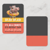 Zwemmen Hippo Zwembad Party Verjaardag Handout Tic Visitekaartje (Voorkant / Achterkant)