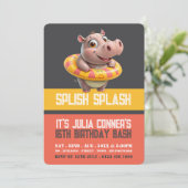 Zwemmen Hippo, Zwembadfeest Verjaardag Kaart (Staand voorkant)