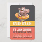 Zwemmen Hippo, Zwembadfeest Verjaardag Kaart (Voorkant)
