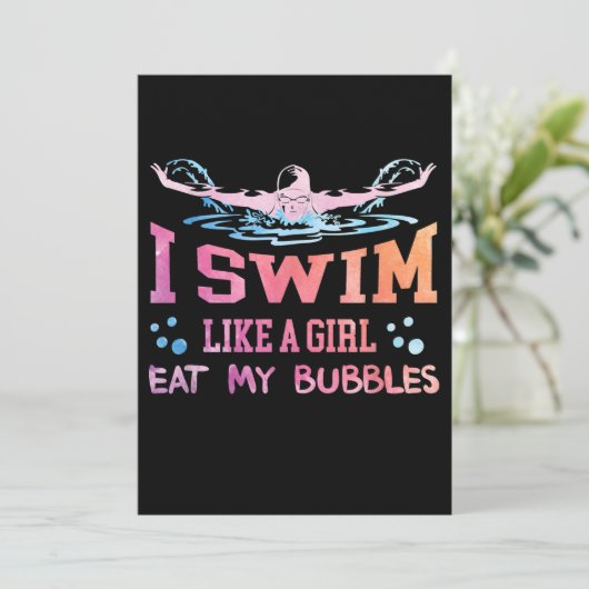 Zwemmen - ik zwom als een meisje feestdagenkaart (Staand voorkant)